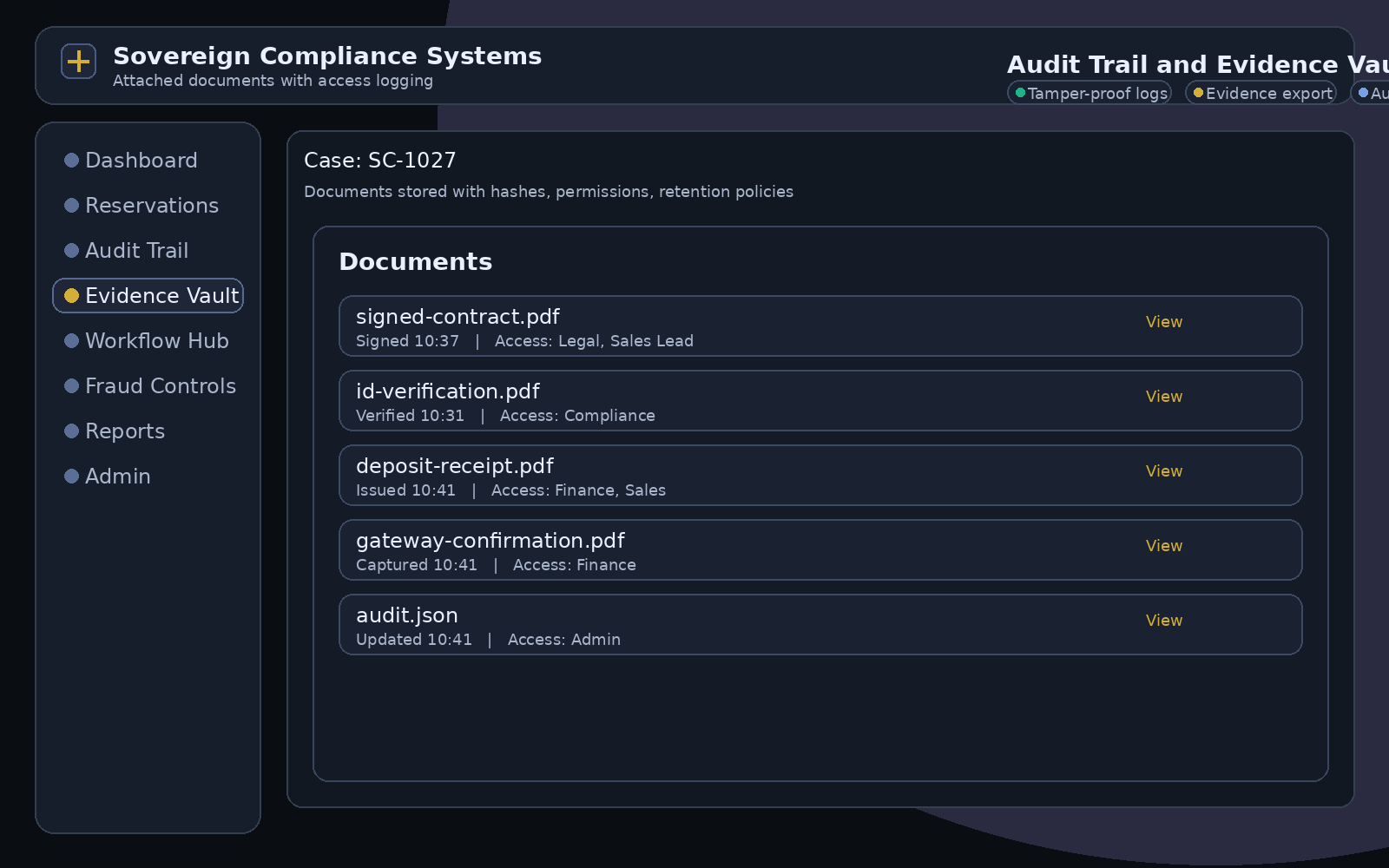 Audit Trail and Evidence Vault